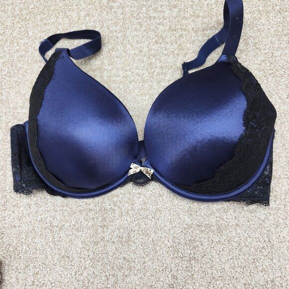 Ambrielle Full Figured Underwire Bra Size 38DD Navy Blue Black Lace - Picture 1 of 6